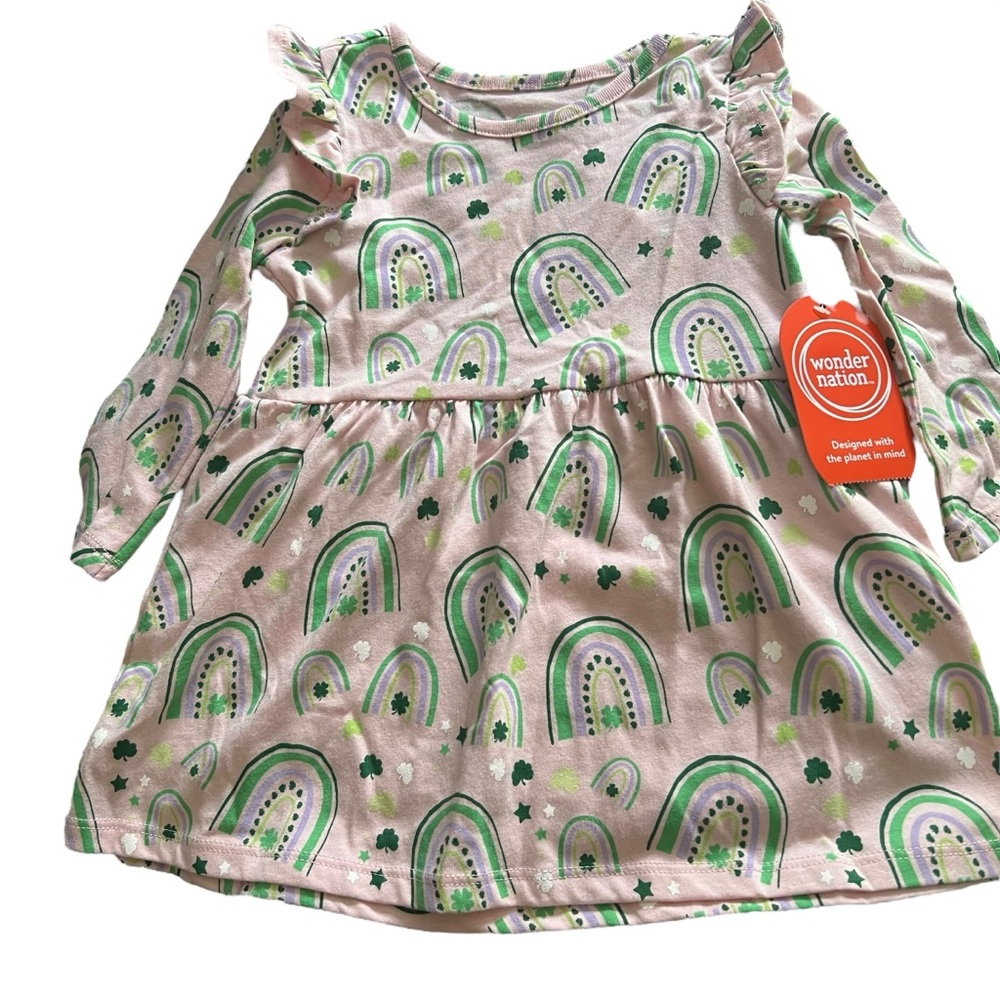 Wondernation Pink Long Sleeve Rainbow Dress Size 12M
